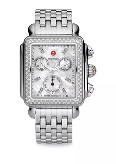 Michele Deco 18 Diamond, Mother-Of-Pearl & Stainless Steel Chronograph Bracelet Watch