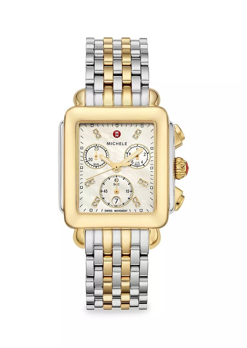 Michele Deco 18K Yellow Gold & Diamond Chronograph Watch