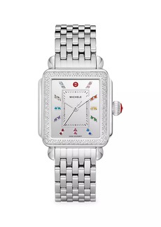 Michele Deco Carousel Stainless Steel, Diamond & Multicolor Topaz Bracelet Watch
