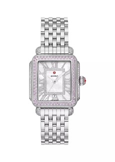 Michele Deco Madison Stainless Steel, 0.73 TCW Diamond & Pink Sapphire Bracelet Watch/33MM x 35MM