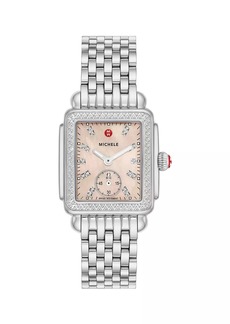 Michele Deco Mid Stainless Steel, Mother-Of-Pearl & Diamond Bracelet Watch/29MM x 31MM