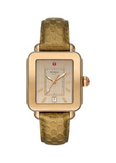 Michele Deco Sport Two-Tone Beige Goldtone/Bronzetone Stainless Steel & Embossed Leather Strap Watch
