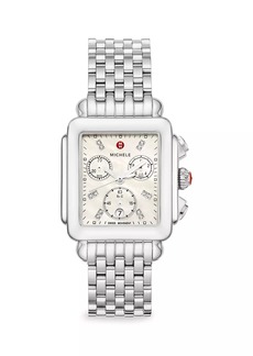 Michele Deco Stainless Steel, Mother-Of-Pearl & 0.05 TCW Diamond Chronograph Watch/33MM x 35MM