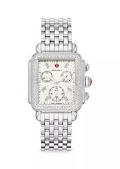 Michele Deco Stainless Steel, Mother-Of-Pearl & 0.60 TCW Diamond Chronograph Watch/33MM x 35MM