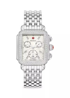 Michele Deco Stainless Steel, Mother-Of-Pearl & 0.60 TCW Diamond Chronograph Watch/33MM x 35MM