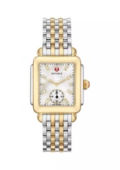 Michele Deco Two-Tone Diamond Marker Rectangular Bracelet Watch