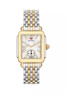 Michele Deco Two-Tone Diamond Marker Rectangular Bracelet Watch