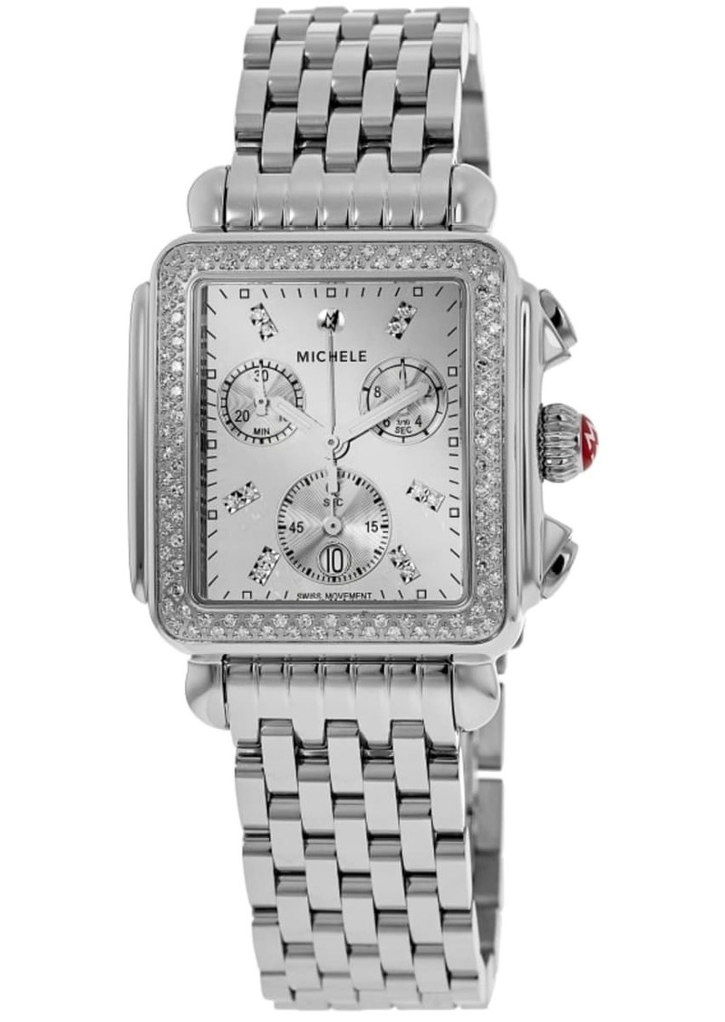 Michele Deco High Shine Chronograph Silver Dial Stainless Steel Women's Watch MWW06A000804