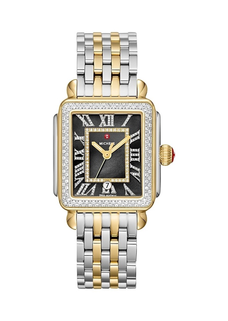 Michele Deco Madison Two-Tone 18K Gold-Plated Diamond Watch, 33mm x 35mm - Exclusive