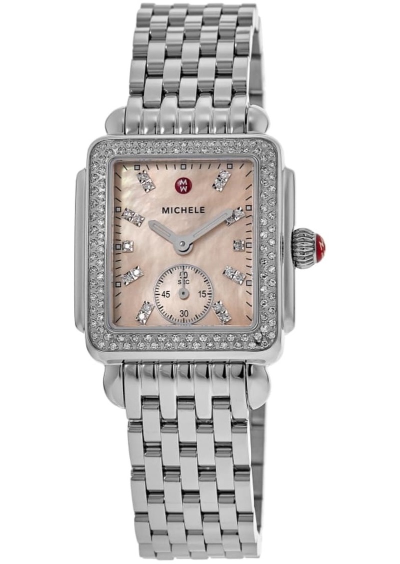 Michele Deco Mid Quartz Mother of Pearl Dial Diamond Bezel Steel Women's Watch MWW06V000131