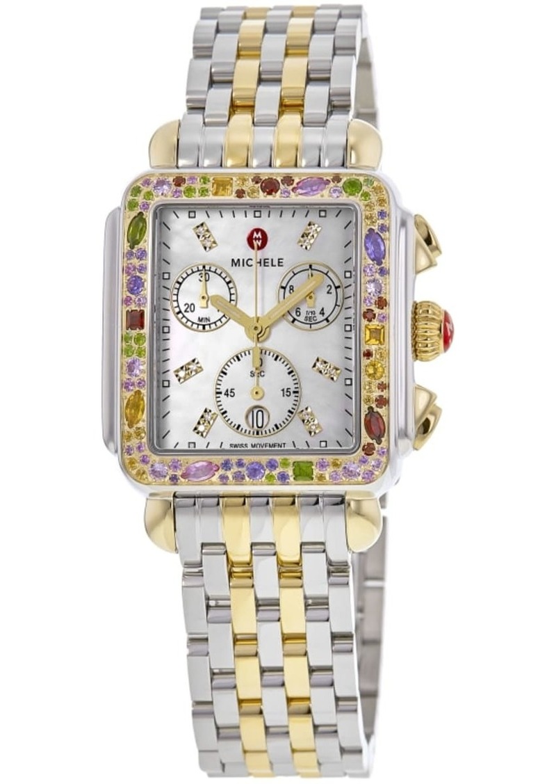 Michele Deco Soiree Chronograph Diamond Dial Gemstone Bezel Two-Tone Women's Watch MWW06A000801