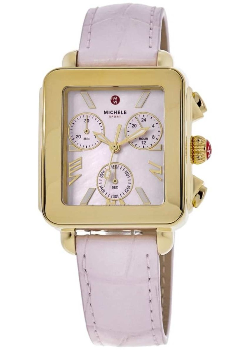 Michele Deco Sport Quartz Chronograph Mother of Pearl Dial Pink Leather Strap Women's Watch MWW06K000068