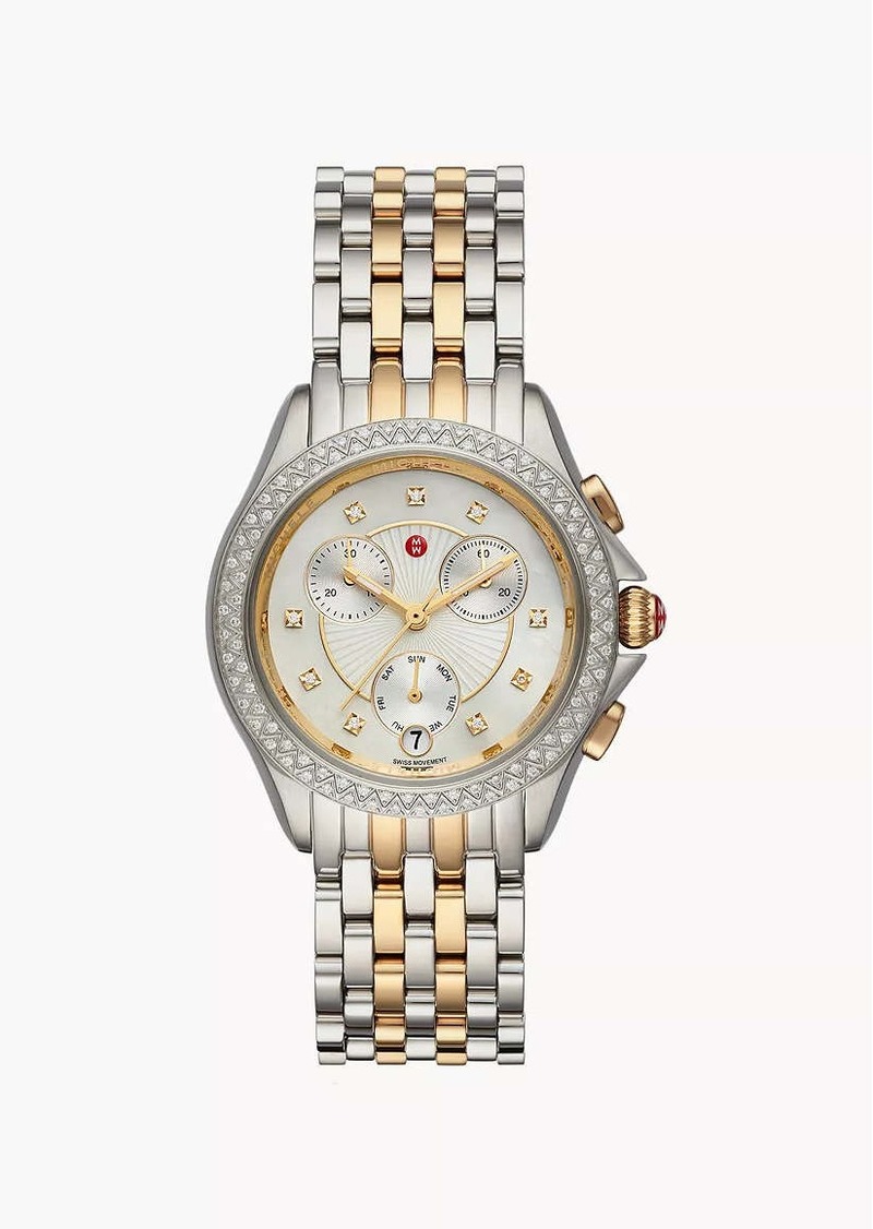 MICHELE Women's Belmore Chronograph, Two-Tone 18K Gold-Plated Stainless Steel Watch, MWW29B000019