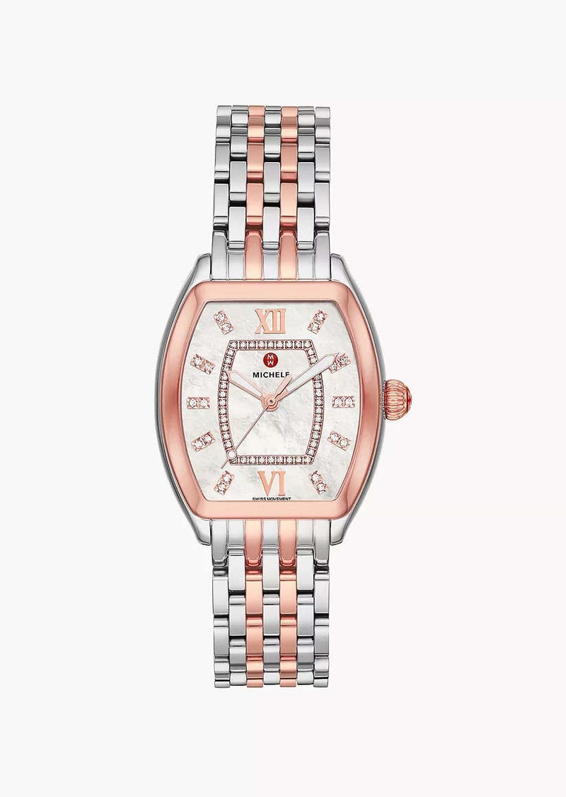 Michele Relevé 16 Two-Tone 18K Pink Gold Diamond Dial Watch