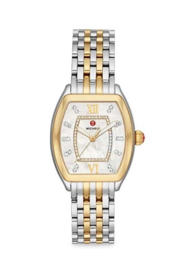 Michele Relevé 31MM 18K Goldplated Stainless Steel, 0.19 TCW Diamond & Mother-Of-Pearl Dial Bracelet Watch