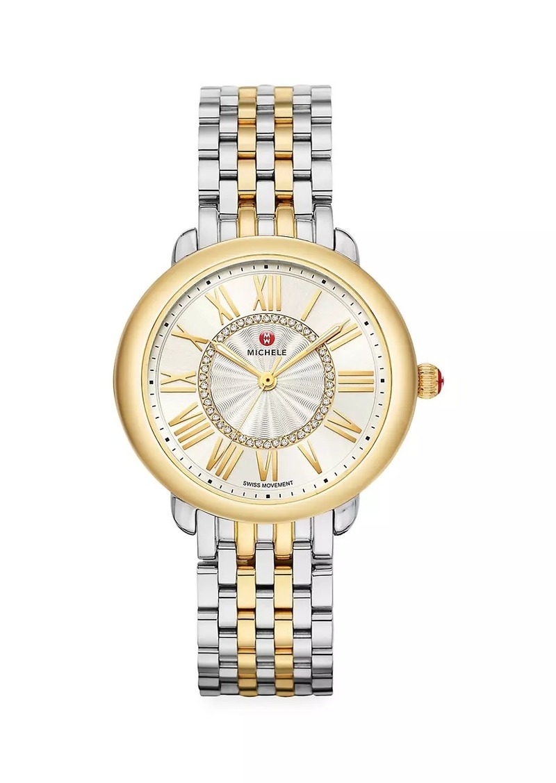 Michele Serein Mid Two-Tone Diamond Bracelet Watch