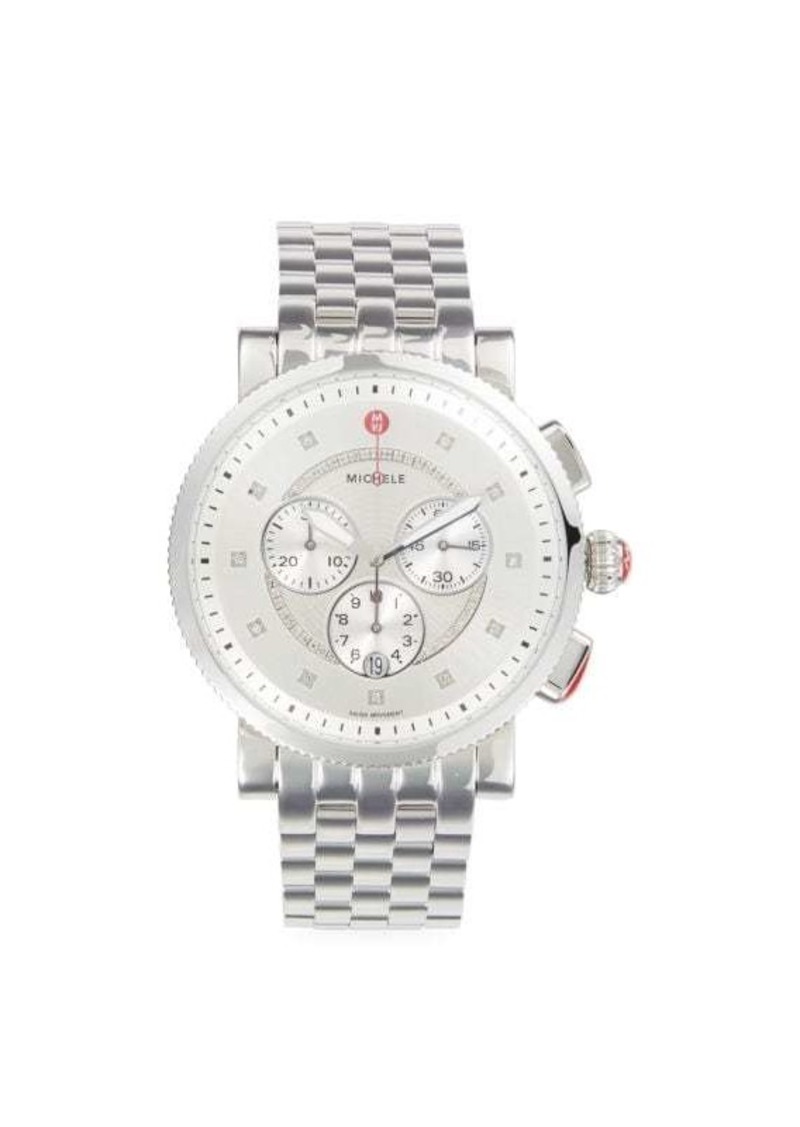Michele 42MM Stainless Steel & Diamond Chronograph Bracelet Watch