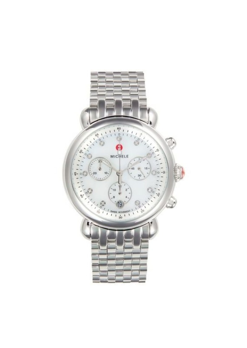 Michele Stainless Steel & Diamond Chronograph Bracelet Watch