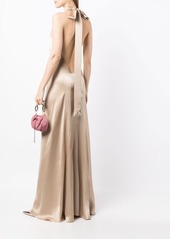 Michelle Mason backless halter-neck tie gown