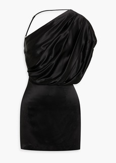 Michelle Mason - Asymmetric draped silk-satin mini dress - Black - US 10