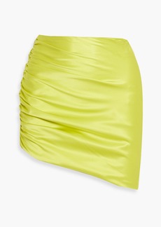 Michelle Mason - Asymmetric ruched silk-satin mini skirt - Yellow - US 0