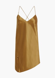Michelle Mason - Asymmetric silk-satin mini slip dress - Yellow - US 4