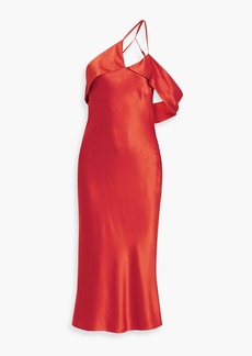 Michelle Mason - One-shoulder draped silk-satin midi dress - Red - US 2