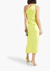 Michelle Mason - One-shoulder ruched silk-satin midi dress - Yellow - US 4