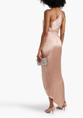 Michelle Mason - One-shoulder twist-front sailk-satin gown - Pink - US 4