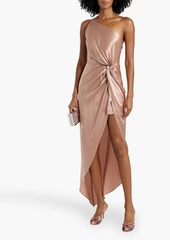 Michelle Mason - One-shoulder twist-front sailk-satin gown - Pink - US 4