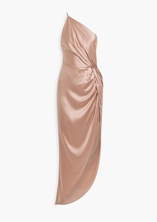 Michelle Mason - One-shoulder twist-front sailk-satin gown - Pink - US 4