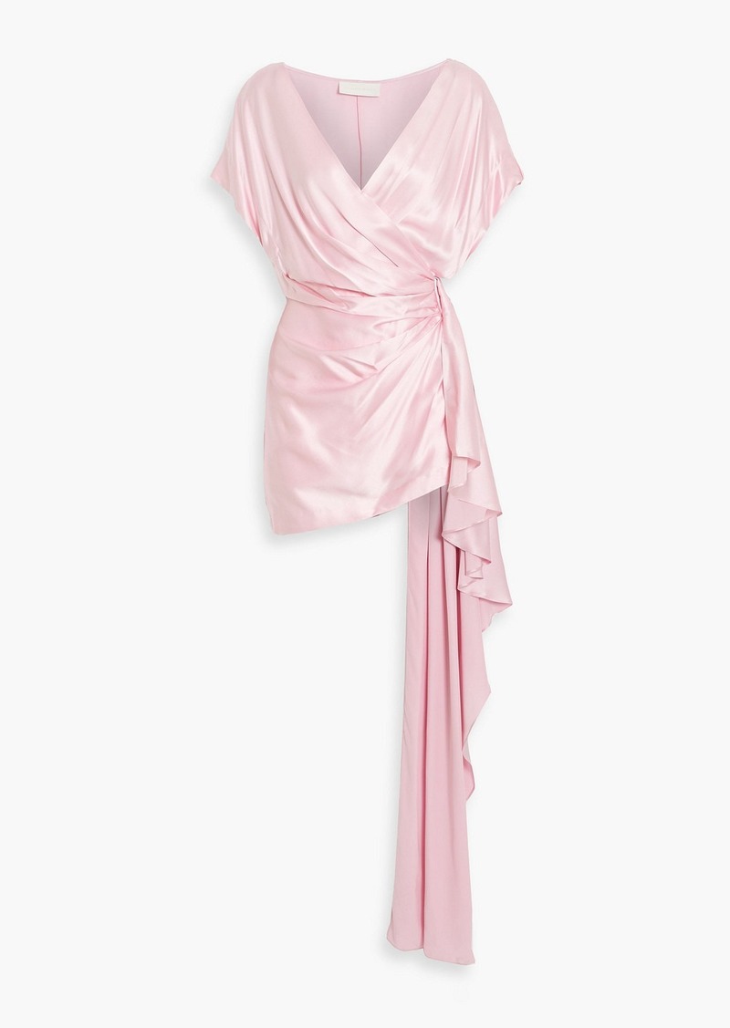 Michelle Mason - Wrap-effect draped silk-satin mini dress - Pink - US 2