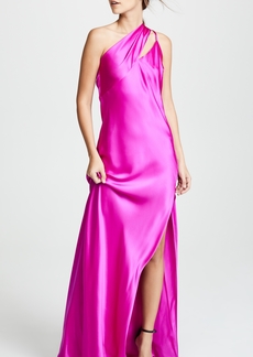 Michelle Mason One Shoulder Gown with Tie