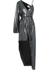 Michelle Mason Woman Asymmetric Lamé Midi Wrap Dress Gunmetal