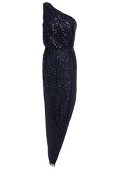 Michelle Mason Woman Asymmetric One-shoulder Sequin-embellished Silk-charmeuse Dress Midnight Blue
