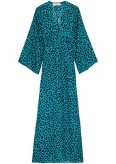 Michelle Mason Woman Gathered Leopard-print Silk-chiffon Maxi Dress Teal