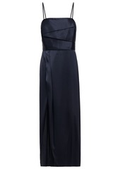 Michelle Mason Woman Pleated Silk-charmeuse Midi Dress Midnight Blue