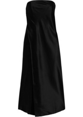 Michelle Mason Woman Wrap-effect Strapless Silk-satin Midi Dress Black