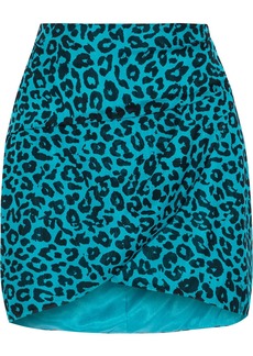 Michelle Mason - Wrap-effect leopard-print silk crepe de chine mini skirt - Blue - US 4