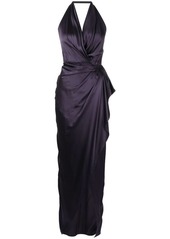 Michelle Mason satin backless halter-neck gown