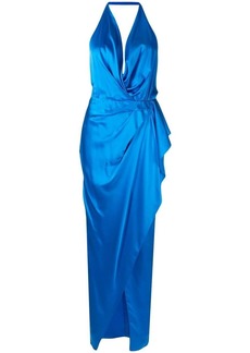 Michelle Mason satin backless halterneck gown