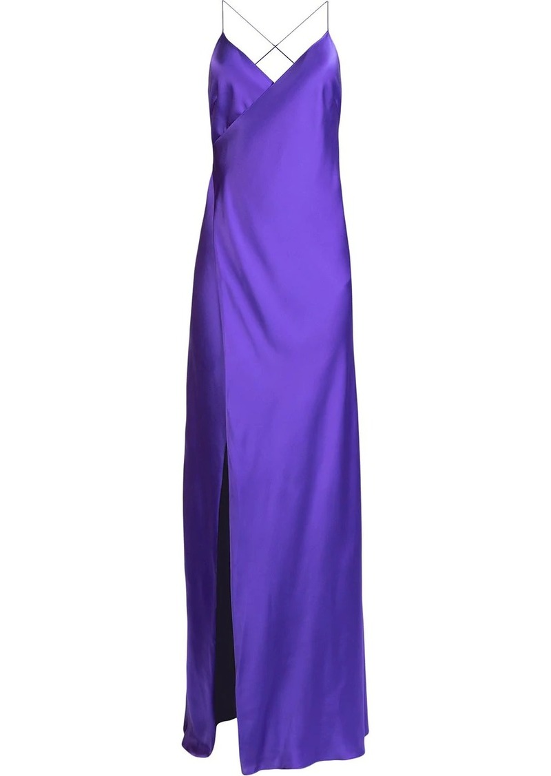 Michelle Mason silk front-slit maxi gown