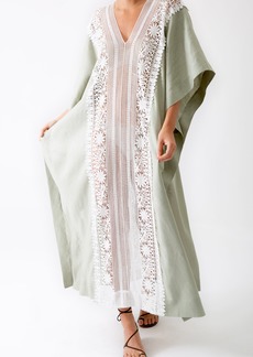 Miguelina Brea Caftan With New Flower Lace In Sage - L
