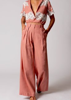Miguelina Brooklyn Cloisters Embroidery Linen Wrap Top - Dusty Rose - M