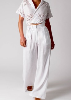 Miguelina Brooklyn Cloisters Embroidery Linen Wrap Top - Pure White - M