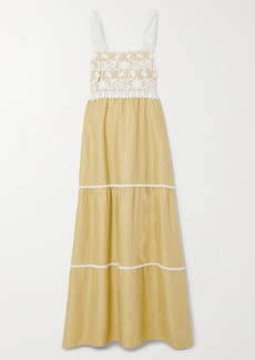 Miguelina Juniper Crocheted Cotton And Linen Midi Dress