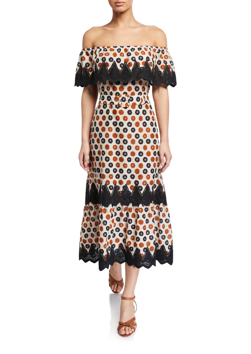 Lisselle Off-Shoulder Floral Coverup Dress w/ Lace