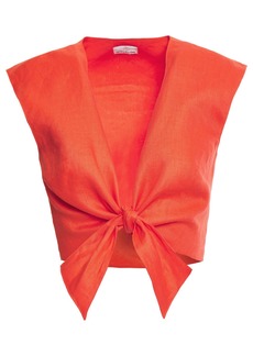 MIGUELINA - Cropped tie-front linen top - Orange - S