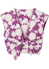 Miguelina Woman Marcy Cropped Tie-front Floral-print Cotton-voile Top Magenta