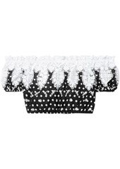 Miguelina Woman Tessa Off-the-shoulder Crochet-trimmed Polka-dot Cotton-voile Top Black